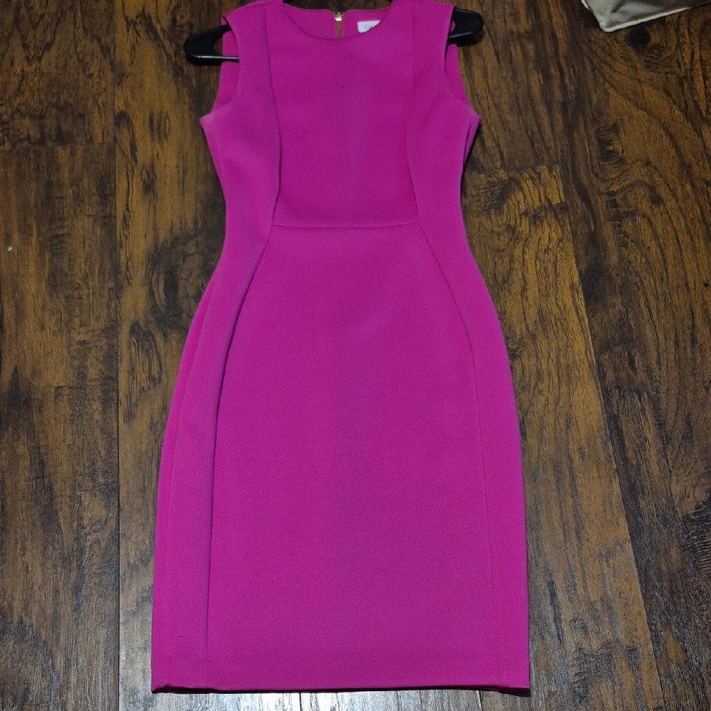 Calvin Klein Magenta/Pink Sleeveless Midi Sheath Dress